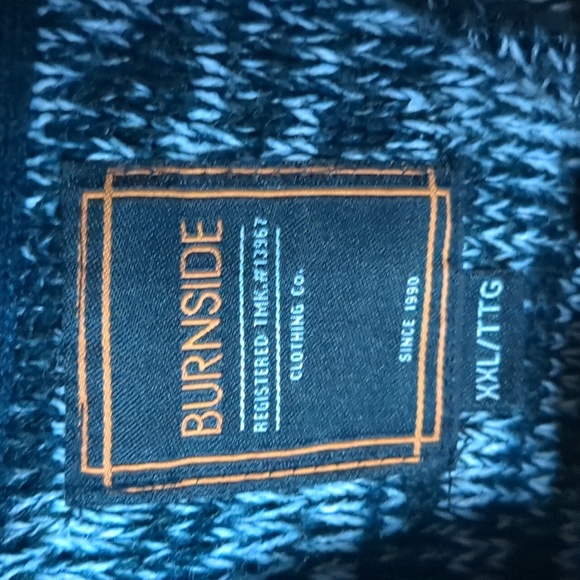 BURNSIDE* heathered knit navywhite long sleeve kanga pkt hoodie knit cuffs/waist - Picture 9 of 13